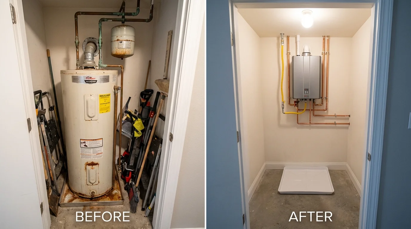 Tank water heater versus wall-mounted tankless unit comparison for Columbia, TN homeowners
