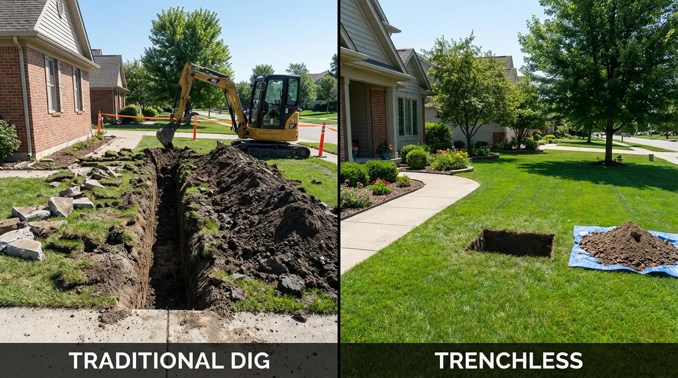 Trenchless sewer repair with minimal yard damage versus traditional excavation in Columbia, TN
